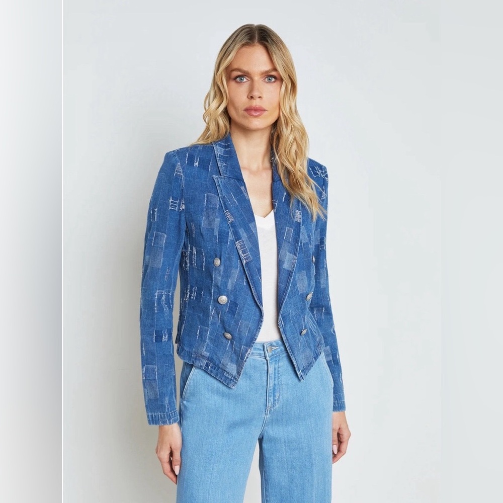 NWT $498 Lagence Wayne Open-Front Denim Blazer